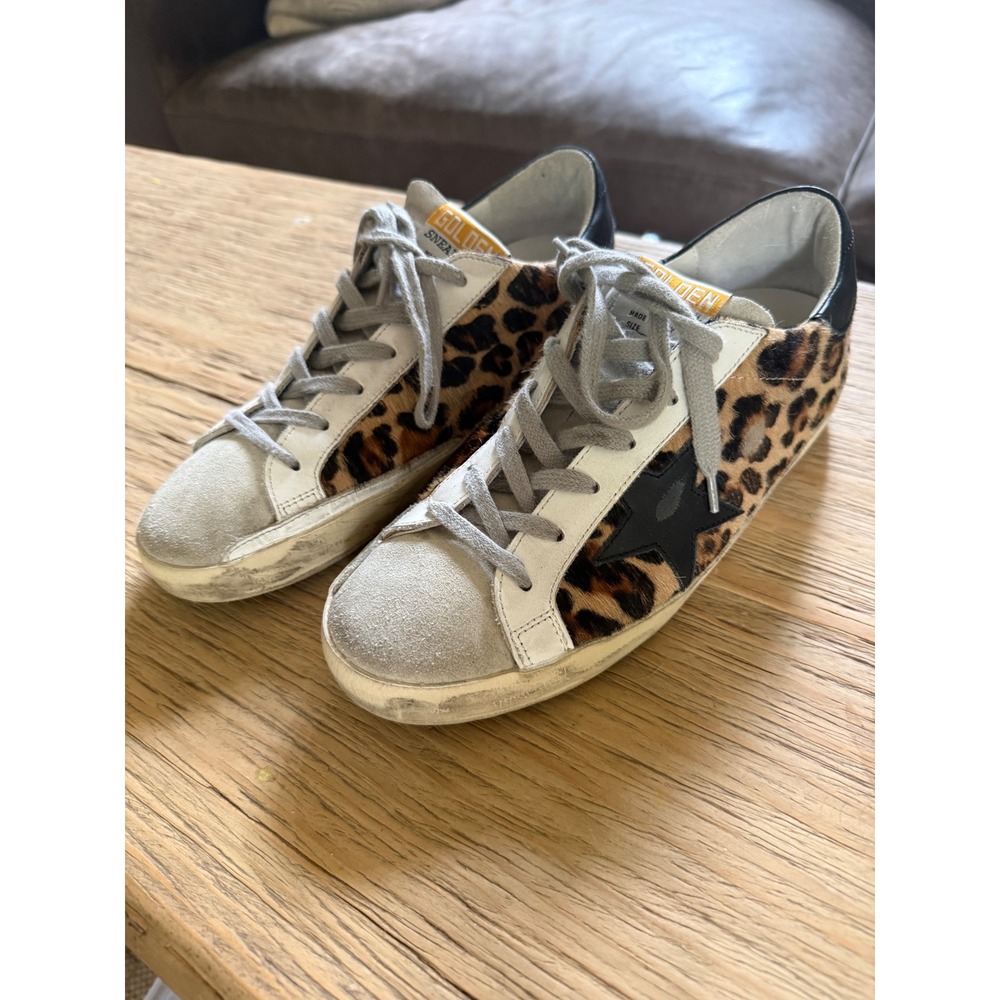Golden Goose CURRENT ONLINE Superstar Leopard Print Calf Hair Black Star Size 39